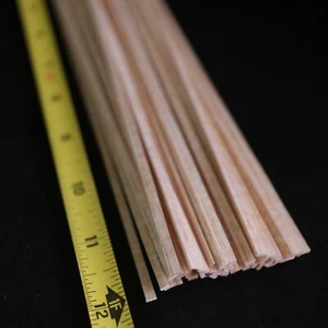 NEW 50 Strips - DYI Balsa Wood Unfinished Sticks 1/20" x 1/8" x 12" -Light - Picture 1 of 4