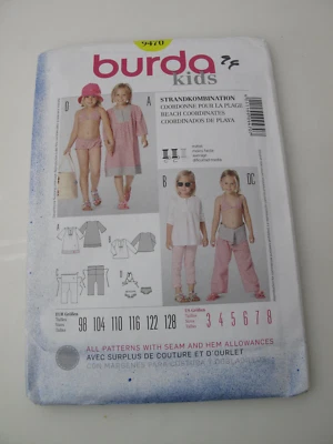 Burda Kids 9470 SIN CORTAR Patrón de Costura Niñas Playa Coordenadas Talla 3-8 (B) Foto 1 de 4