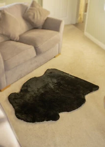 Alfombra genuina piel de oveja negra 100 % piel de cordero premium de América del Norte grande - Imagen 1 de 2