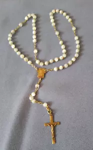 N02 Ancien Chapelet nacre et vermeil ? coeur vierge ann 40/50 Old MOP rosary - Imagen 1 de 8