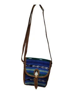 BOHO FASHION TEXTILE PRINT MULTICOLOR SUEDE STRAP CAT FACE SIDE CROSS BODY BAG - Picture 1 of 8