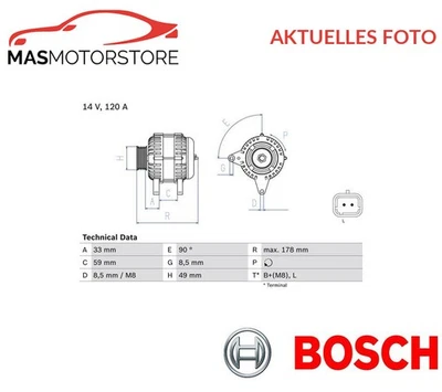 LICHTMASCHINE GENERATOR BOSCH 0 986 045 241 A FÜR VOLVO S40 I,V40 1.9 DI 1.9L - Image 1 of 4