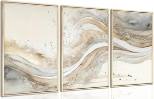 3Pcs Gold Abstract Marble Canvas Wall Art Modern Grey and Gold Fluid Painting... - Picture 1 of 6