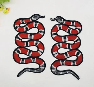 1 Pair Large Red Black Snake Iron on Patch Embroidered for DIY DIY Jacket Bag - Picture 1 of 6