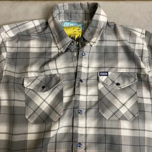 Dixxon Flannel Shirt Mens XL Daybreak Gray White Plaid Button Pearl Snap - Picture 1 of 9