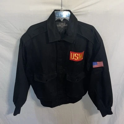 Chaqueta de cuero Gallery para hombre USMC talla pequeña negra algodón bombardero calor al aire libre Foto 1 de 4