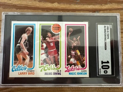 1980-81 Topps - Magic Johnson, Larry Bird, Julius Erving #6 (RC) SGC 10 POP 7 - Image 1 of 2