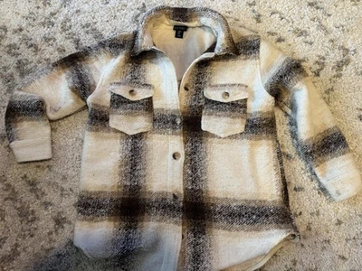 Chaqueta Nicole Miller Mujer Mediana Cuadros Sherpa Chaqueta Abotonada Acogedora Capas Foto 1 de 4