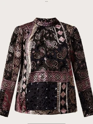 Blusa Monzón Negra Púrpura Dalia Devore, Detalle Lentejuelas Uk22 Q Foto 1 de 4