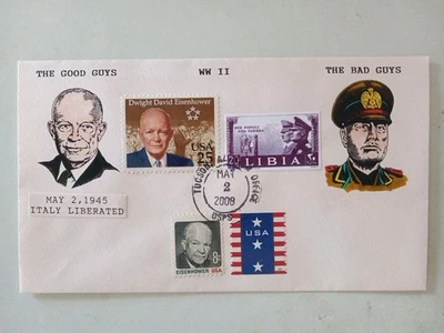 US- WW II Dwight Eisenhower - Italy Liberated Cover Combo, Hand Colored Limited  - Image 1 of 2
