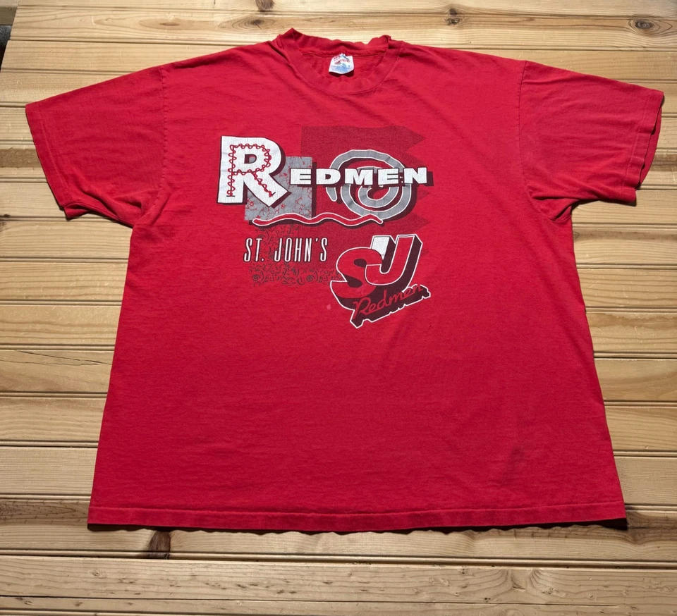 Vintage 90s St. John's Redmen NCAA College Basketball Souvenir Shirt - Size XXL - Image 1 of 4