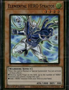 Yu-Gi-Oh! Elemental HERO Stratos MAGO-EN004 Oro Premium Raro 1ª Edición Casi Nuevo - Imagen 1 de 1