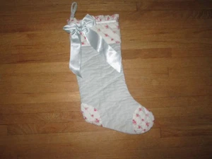 Ashwell SIMPLY SHABBY CHIC Sky Blue Velvet + Pink Floral Chintz X-Mas Stocking - Picture 1 of 3