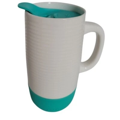 Taza de cerámica Ello Jane blanca verde azulado 18 OZ taza de viaje taza Foto 1 de 4