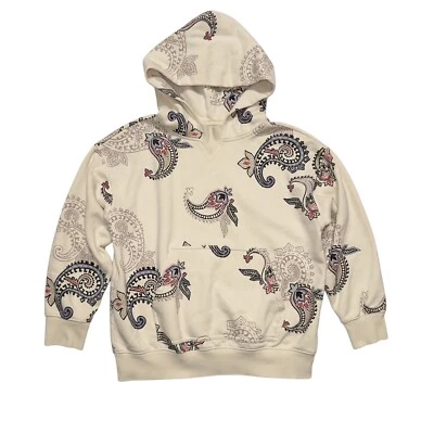 GAP Cozy Hoodie Sweatshirt Teen Girl Size 8 Paisley Print Oversized Fit Cream - Image 1 of 4