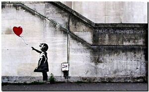 BANKSY STREET ART *FRAMED* CANVAS PRINT There is always hope 16"X 12" stencil -