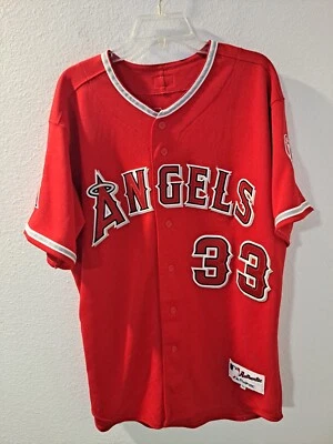 Majestic Anaheim Angels CJ Wilson #33 1961 Patch Men Red Jersey Size 48 - Image 1 of 4