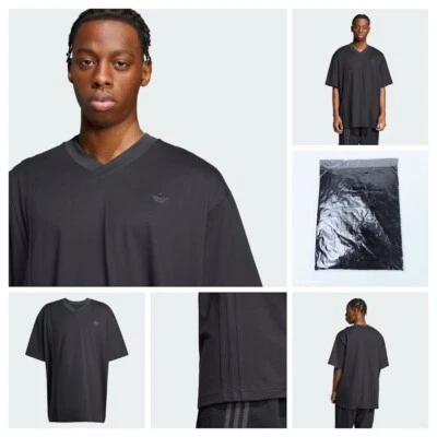 Adidas L Men's T-Shirt  Black Oversized Fit V-Neck Cotton Orignials - JD2301 NWT - Image 1 of 4