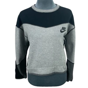 Nike Sportswear Womens Medium Two Tone Color Block Gray Black Cropped Sweatshirt - Picture 1 of 6