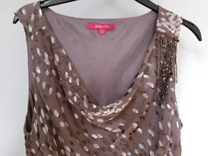 Jacques Vert Stunning Light Brown/Cream Silk/Viscose Occasion Dress CowlNeck 20 - Photo 1/4