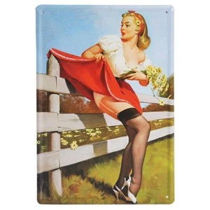 Vestido rojo y medias - letrero de hojalata estilo retro vintage - Imagen 1 de 1