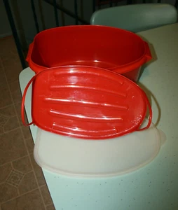 Tupperware 487-5 Flavor Savor Roast Ham Chicken w/ Lid & Lifter Paprika Orange - Picture 1 of 12