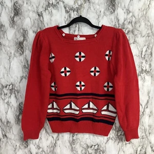 Vintage 80er/90er Jahre Bechamel Damen Rot Segelboot Maritim Langarm Pullover Sweater - Bild 1 von 10