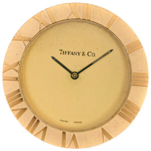 TIFFANY&Co. 2588 Atlas Table clock Plated Gold Quartz unisex goldDial