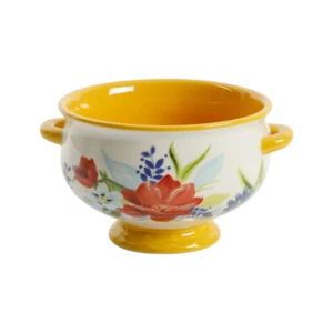 Pioneer Woman Soup Bowl 4Pc Set Floral 20oz Yellow Stoneware Country Style New - Picture 1 of 6