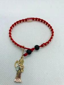 Pulsera Santa Muerte Tejida delgada Roja y bolas oro laminado 3mm - Picture 1 of 6