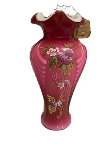 Fenton Wild Rose Overlay 11" Berries Vase Connoisseur collection issued 1996 - Picture 1 of 8