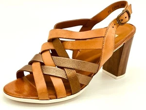 Sandalias Paul Green cómodas metálicas/cuero marrón tacón 80mm - Imagen 1 de 4