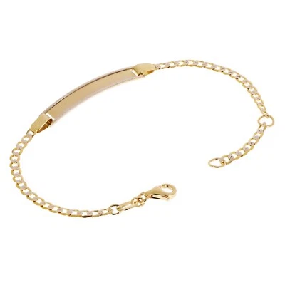 Italian 14k Two Tone Gold Engravable Baby Kids ID Cuban Bracelet 6.25" 2.5 grams - Image 1 of 4