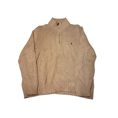 Polo Ralph Lauren Mens Quarter Zip Sweater Knit Tan XXL Cotton Logo - Image 1 of 4