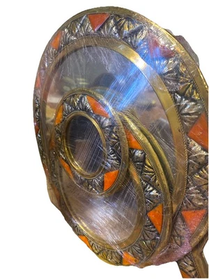 Espejos marroquíes de latón trillizos hechos a mano Risin naranja rojizo forma de círculo Foto 1 de 4