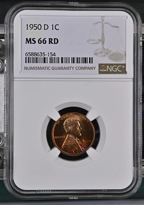 1950 D Lincoln Wheat Cent NGC MS-66 RD Toner! - Image 1 of 2