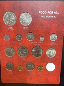 Raro Panel de Dinero FAO 12 Monedas Rojas 15 Alimentación Agricultura Naciones Unidas Egipto - Imagen 1 de 2