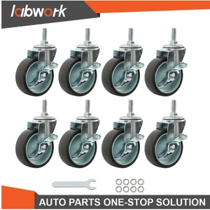 Labwork 8 Pcs 3 Inch Universal Swivel Caster Wheels With Side Brake 3/8"-16 × 1" - Picture 1 of 15