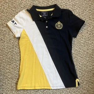 Ariat Womens Polo Shirt Size M Color Block Horse Equestrian Rider Preppy Logo - Picture 1 of 9