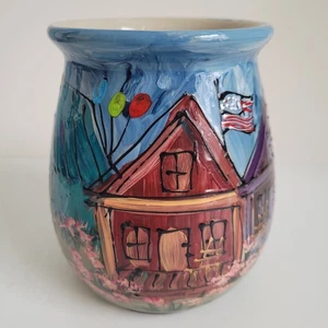 Handpainted Houses Vase Pottery Scenery Stoneware Signed 6" Tall See Descript! - Picture 1 of 20