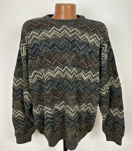 Suéter De Colección Años 90 Para Hombres XL Tejido Geométrico Cuello Redondo Chevron Rayas Abuelo Papá - Imagen 1 de 13