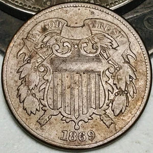 1869 Two Cent Piece 2C Ungraded Circulated Civil War Era US Copper Coin CC28451 - Picture 1 of 4