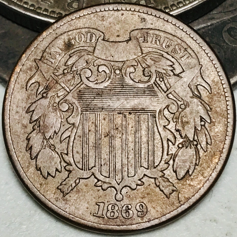 1869 Two Cent Piece 2C Ungraded Circulated Civil War Era US Copper Coin CC28451 - Image 1 of 4