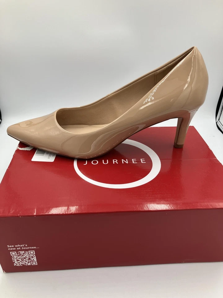 Zapatos de salón Journee Collection Scylee para mujer talla 12 charol desnudo punta puntiaguda Foto 1 de 4