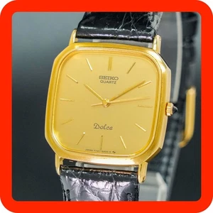 Vintage 1985 [MINT] SEIKO Dolce 7731-5170 14K Gold dial Square Tank Shape Men - Picture 1 of 18