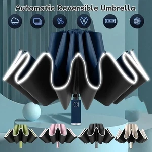 Strong Windproof Auto Umbrella UV Reverse Folding Compact Rain Sun Travel UK - Picture 1 of 10