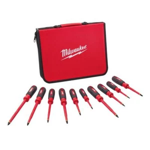 Milwaukee Screwdriver Set Combination Magnetic Tips Hand Tool 1000 V Red 10 Pc - Picture 1 of 9