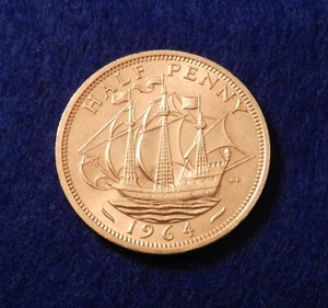 1964 Great Britain 1/2 Penny - Beautiful Coin - Full Luster - See Pictures - Picture 1 of 2