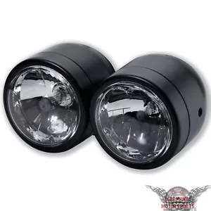 H4 H7 Doppel Scheinwerfer schwarz Motorrad Custom Bike Fighter Chopper e-geprüft - Bild 1 von 6