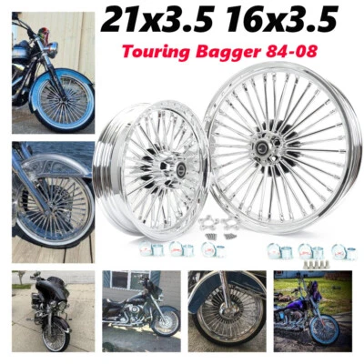 21x3.5 16x3.5 Fat Spoke Wheels for Harley Touring Electra Glide Road King 00-08 - Изображение 1 из 4